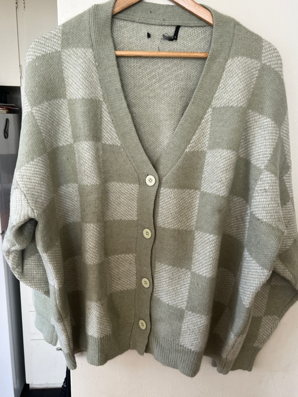 Relaxed Check Knit Cardigan - Sage/Light Sage